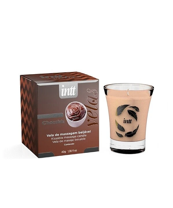 Vela de massagem beijável com aroma de chocolate, ideal para momentos relaxantes e sensuais.