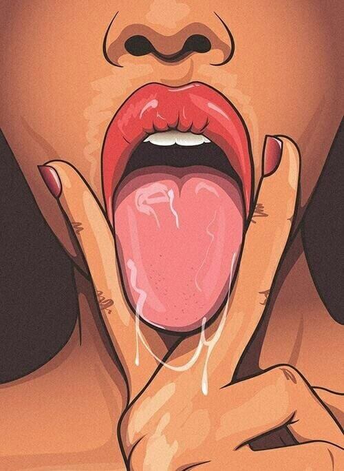 Mulher com a lingua entre os dedos