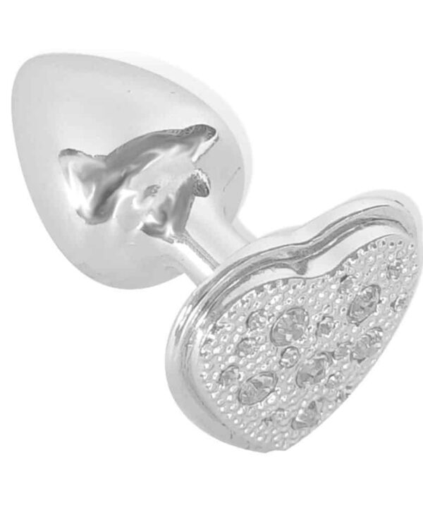 Plug anal em formato de coração com pedra cravejada, ideal para prazer e estimulação sensorial.