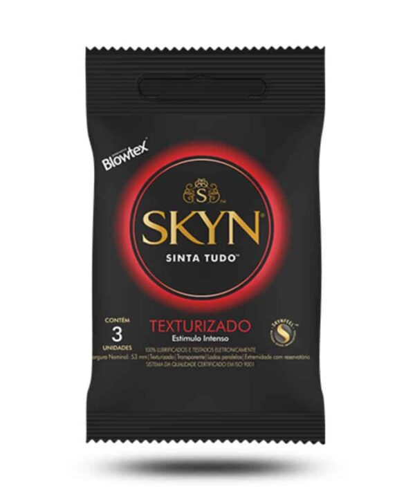 Sabonete íntimo Skyn Texturizado para estímulo intenso, embalagem preta com detalhes dourados.