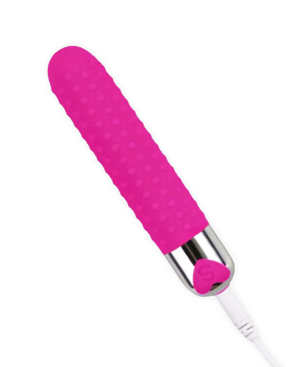 Lâmpada de massagem vibratória rosa com textura antiderrapante, ideal para relaxamento e bem-estar.