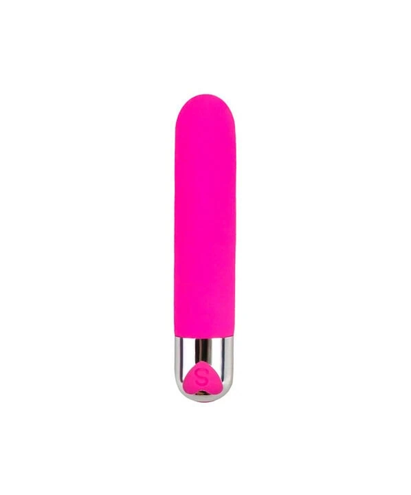 Vibrador rosa em silicone para uso íntimo, com ponta suave e resistente, ideal para prazer e bem-estar pessoal.