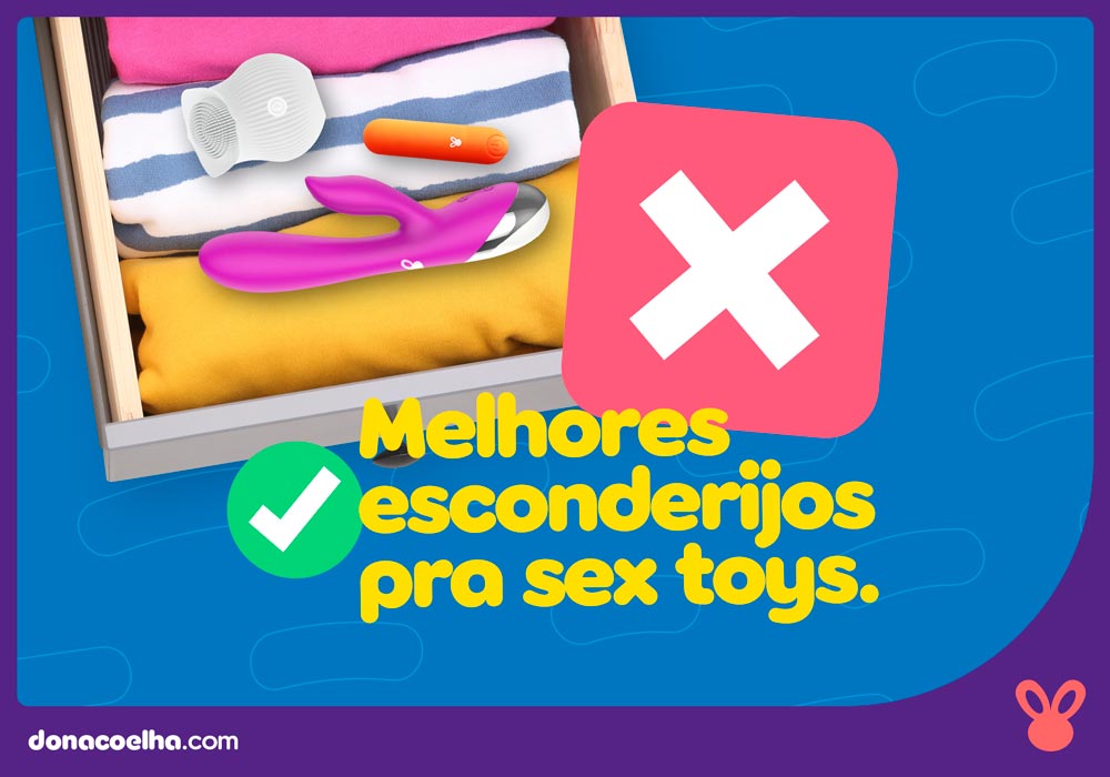Gaveta com sex toys e texto sobre melhores esconderijos pra brinquedos sexuais