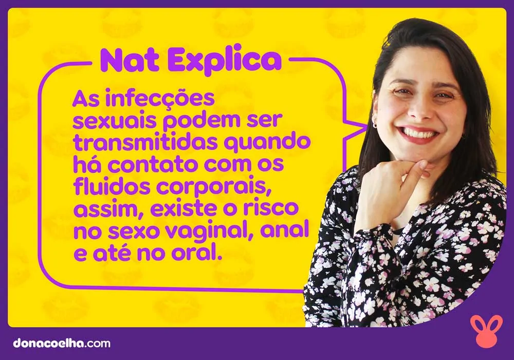 Foto de natali gutierrez com balão de fala sobre ists no sexo oral