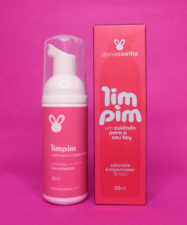 Limpim sabonete higienizador para brinquedos Dona Coelha, embalagem de 55ml, cuidado e proteção do seu toy, produto indicado para higiene de brinquedos infantis, fórmula segura e eficaz para manter a limpeza.