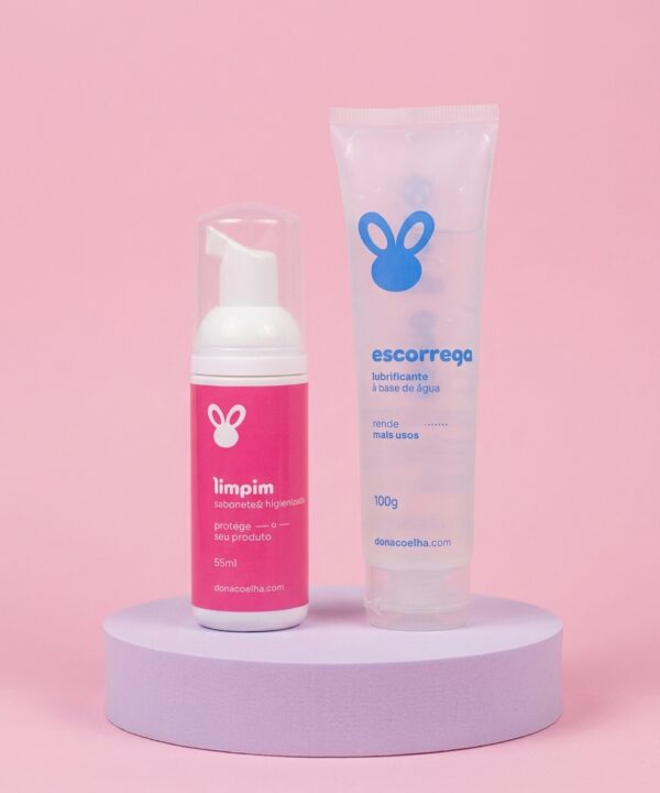 Dupla de Higienizador de silicone e lubrificante íntimo escorrega.