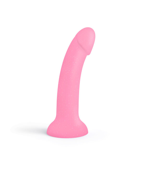 Brinquedo sexual em formato de pênis rosa para prazer e estimulação.