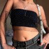 YVSS704 Cropped de Tela com Mangas Longas e Strass