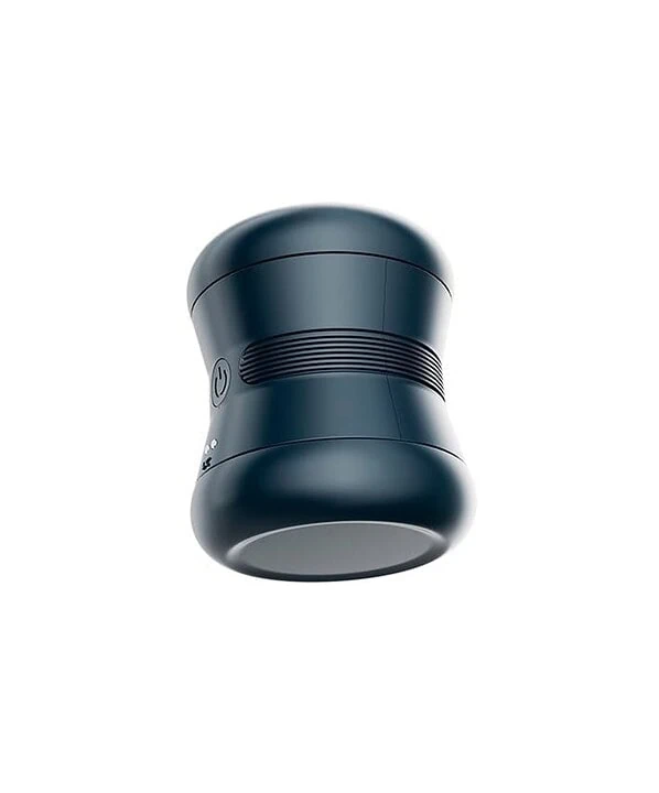 Lâmpada inteligente LED preta com design moderno e controle remoto.