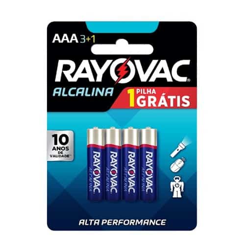 Pilhas Alcalinas Rayovac AAA – Cartela com 4 unidades