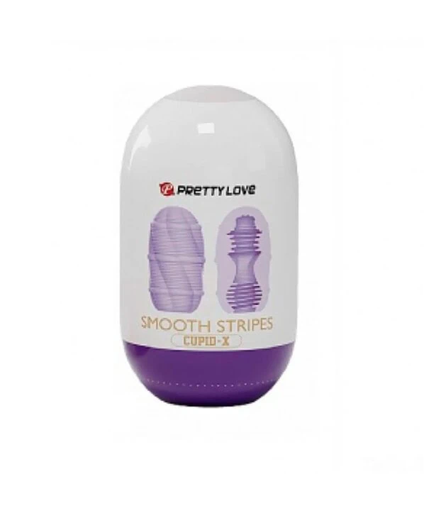Imagem de preservativos com efeito liso e textura em faixa roxa, marca Pretty Love.