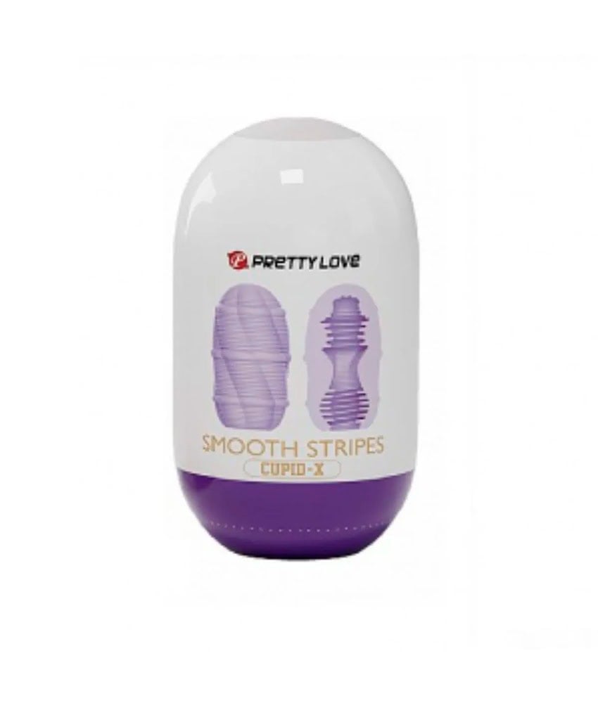 Imagem de preservativos com efeito liso e textura em faixa roxa, marca Pretty Love.