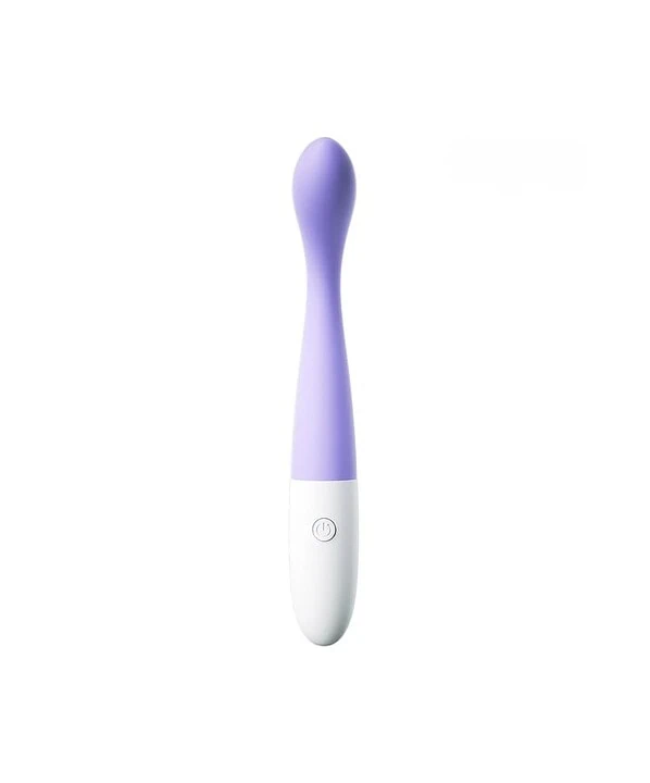 Vibrador de silicone lilás com controle de intensidade, ideal para estimulação feminina e bem-estar.