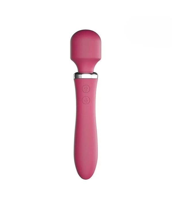 Massageador facial de silicone rosa com controle de intensidade para cuidados de pele.