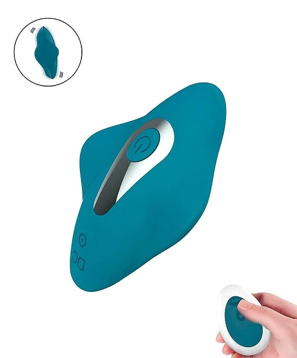 Vibrador de calcinha Piqui com controle remoto em azul.