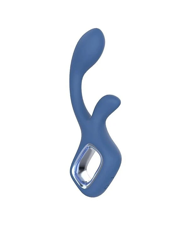 Vibrador de ponto G e clitóris em silicone azul.