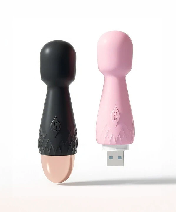 Massageador portátil com vibração, preto e rosa, para relaxamento muscular.