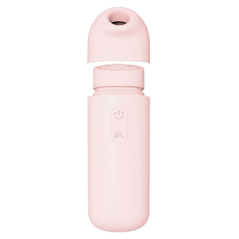 Dispositivo portátil de limpeza com design rosa claro, ideal para remoção de sujeira de forma prática.