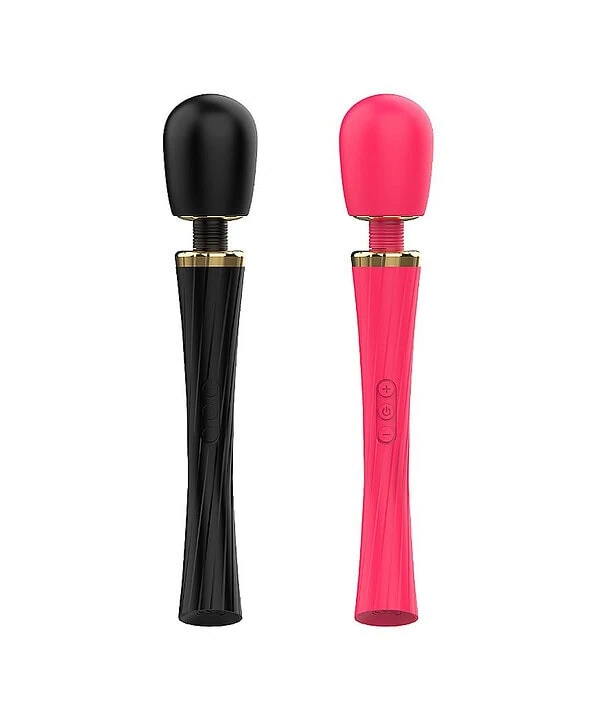 Varinha massageadora vibratória Dona Coelha, rosa e preta, para relaxamento e bem-estar.