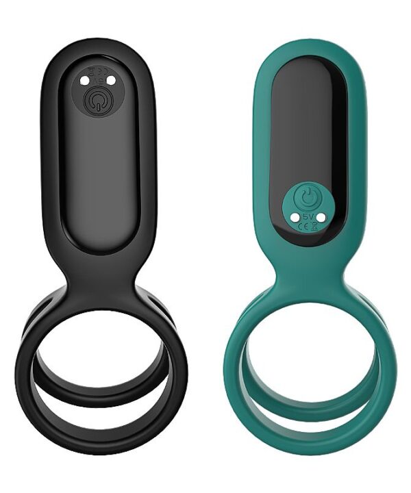 Anel peniano vibratório duplo com controle remoto, ideal para prazer intenso e estimulação dupla.