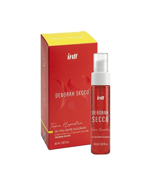 Gel deslizante siliconado Deborah Secco com embalagem vermelha e pump.