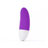 Massageador clitoriano em roxo e branco para prazer feminino.