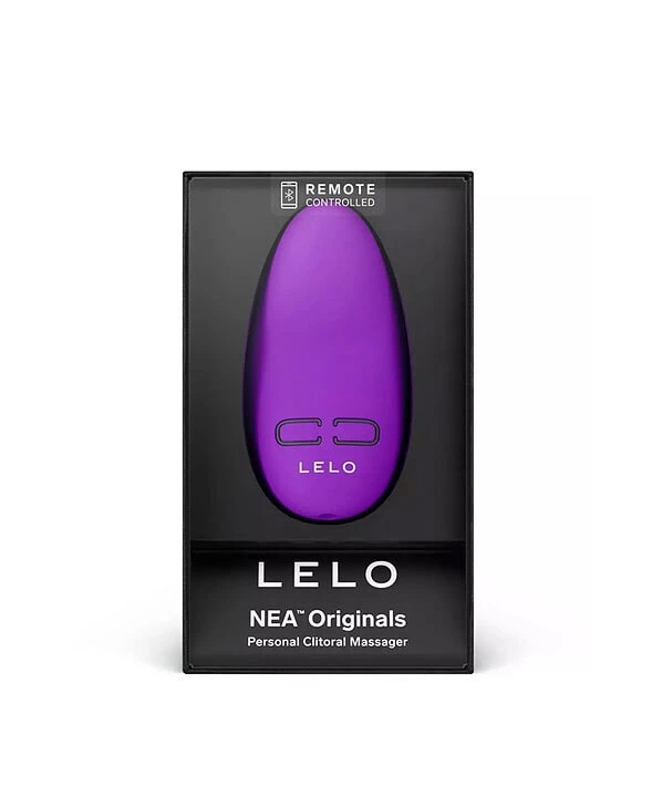 Massageador clitoriano NEA Originals Lelo em embalagem preta e roxa.