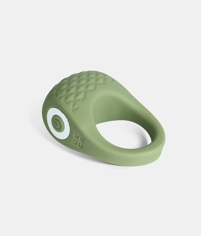 Anel peniano vibratório em silicone com textura antiderrapante.