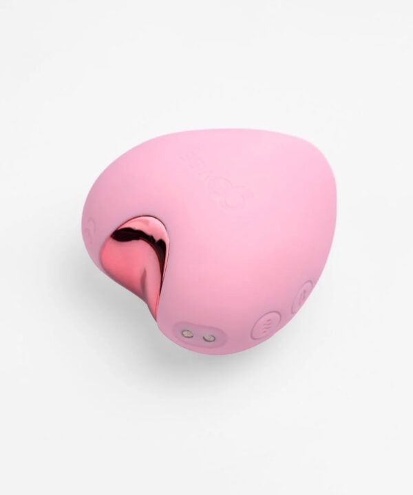 Estimulador de clitóris rosa com design ergonômico e funções variadas.