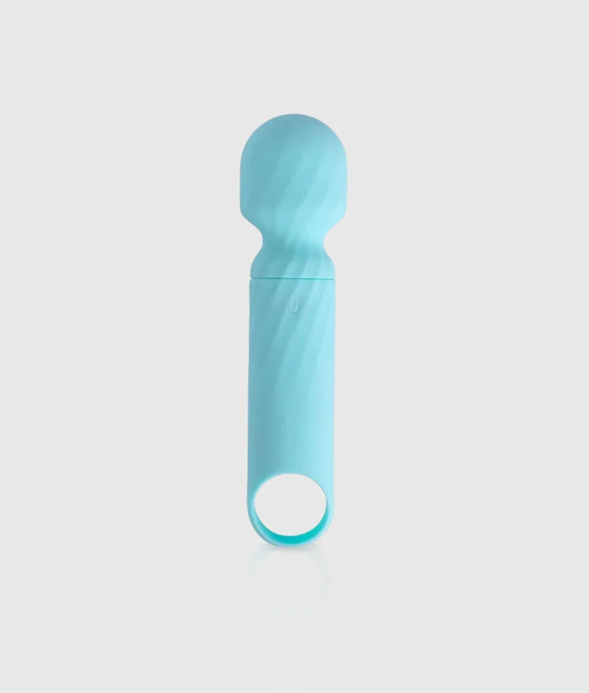 Varinha massageadora azul para relaxamento e bem-estar.
