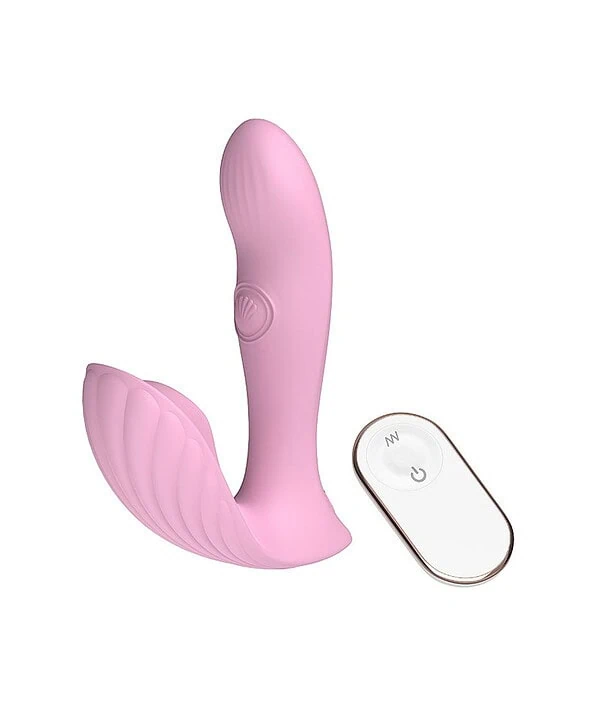 Vibrador rosa com controle remoto, produto para prazer íntimo.