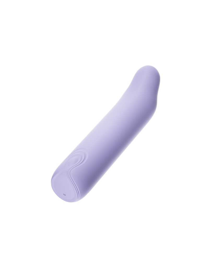 Vibrador de silicone lilás para estimulação íntima.