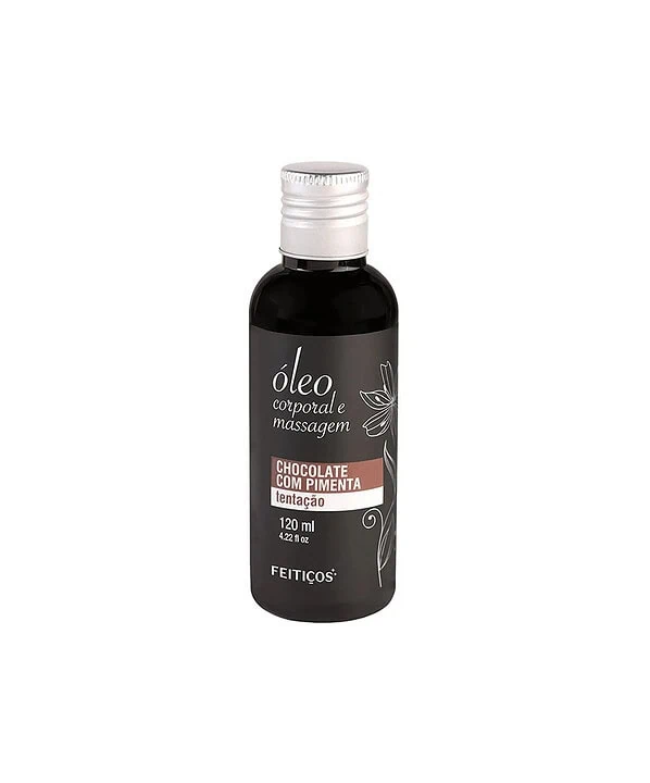 Óleo de massagem com chocolate e pimenta para relaxamento e tentação.