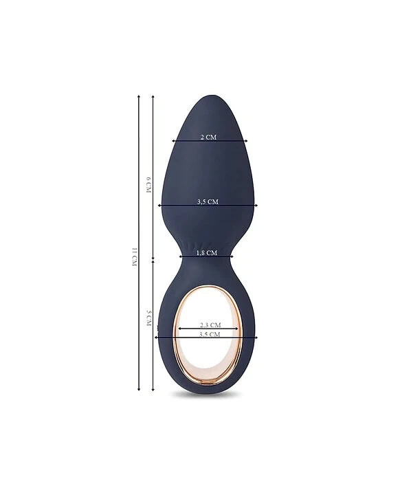 Plug anal recarregável com design ergonômico e controle de vibração.