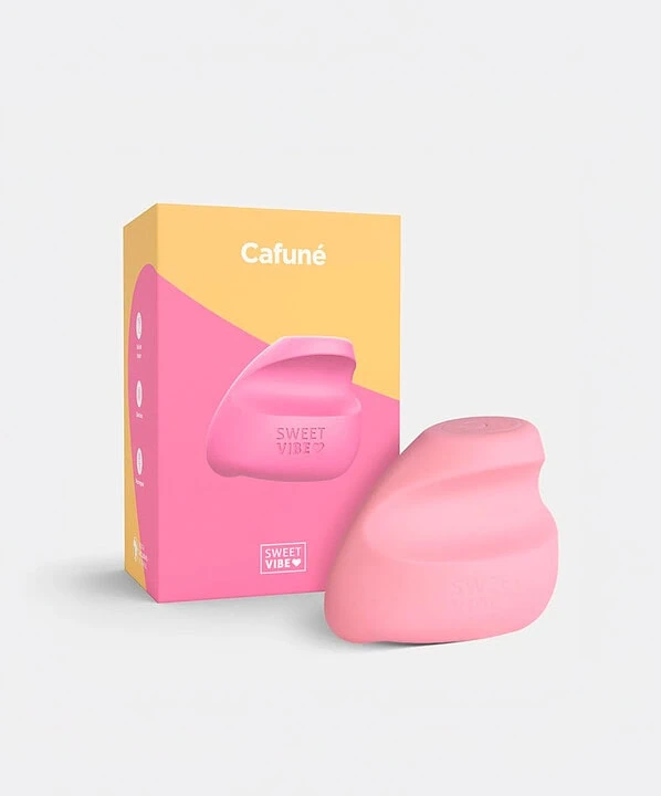 Dedeira vibratória rosa da marca Sweet Vibe Cafuné com embalagem.
