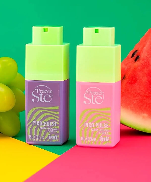 Gel de Suga Pico Pulse Dona Coelha, sabor uva e melancia, embalagem colorida.
